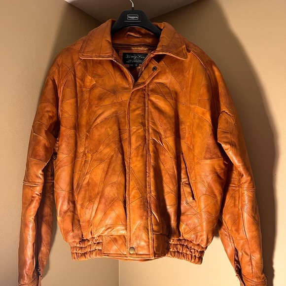 henig furs Other - Men's Vintage Leather Bomber Jacket - Rich Brown Patch Work